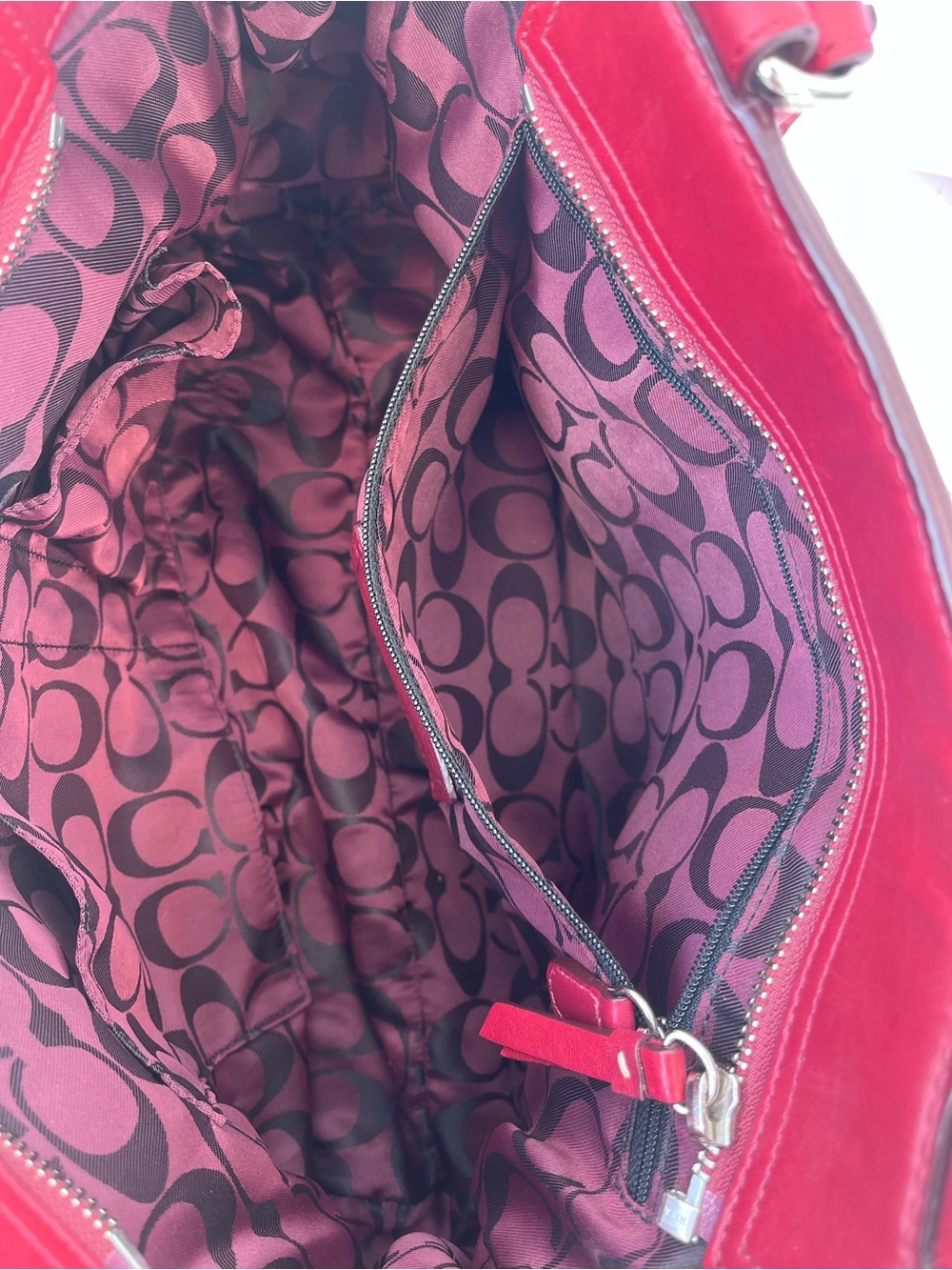 Coach Red Leather Shoulder Bag with Silver Hardware - Picture 6 of 11